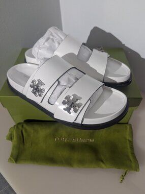 Tory Burch TURNLOCK SPORT SLIDE Cloud Sandals Flats Off White